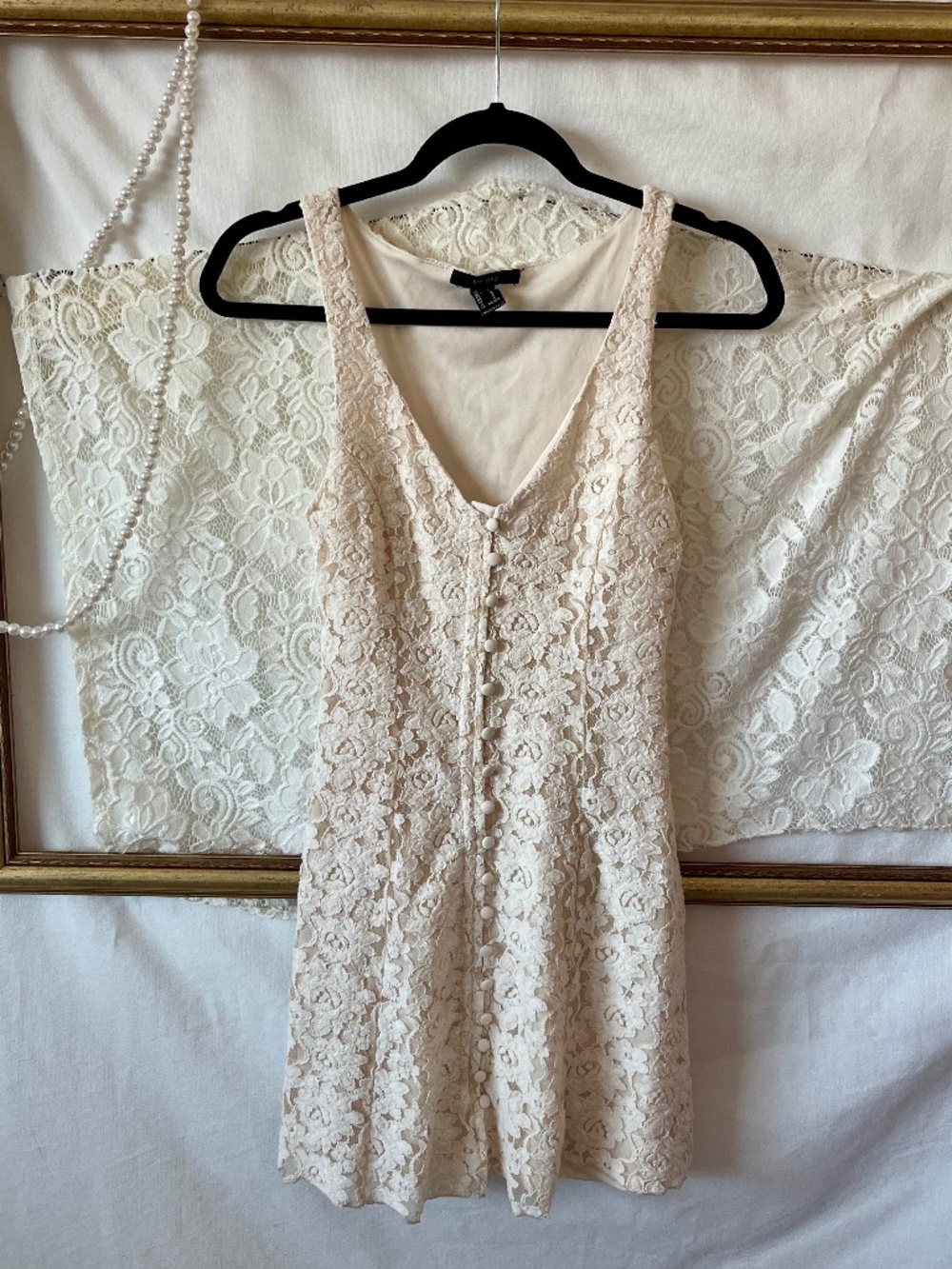 Forever 21 Ivory Lace Button Front Mini Dress Small